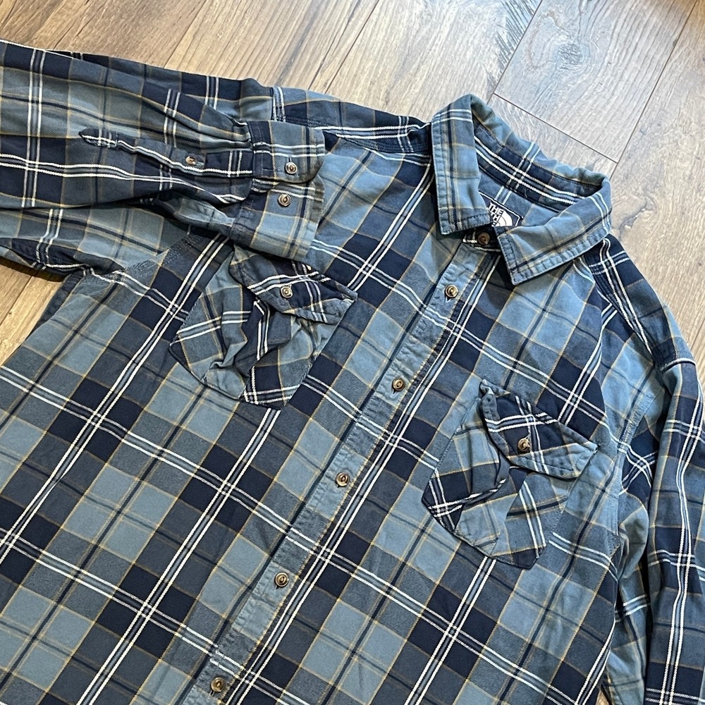 The North Face Blue Plaid Button Down Shirt Long Sleeve Cotton Large